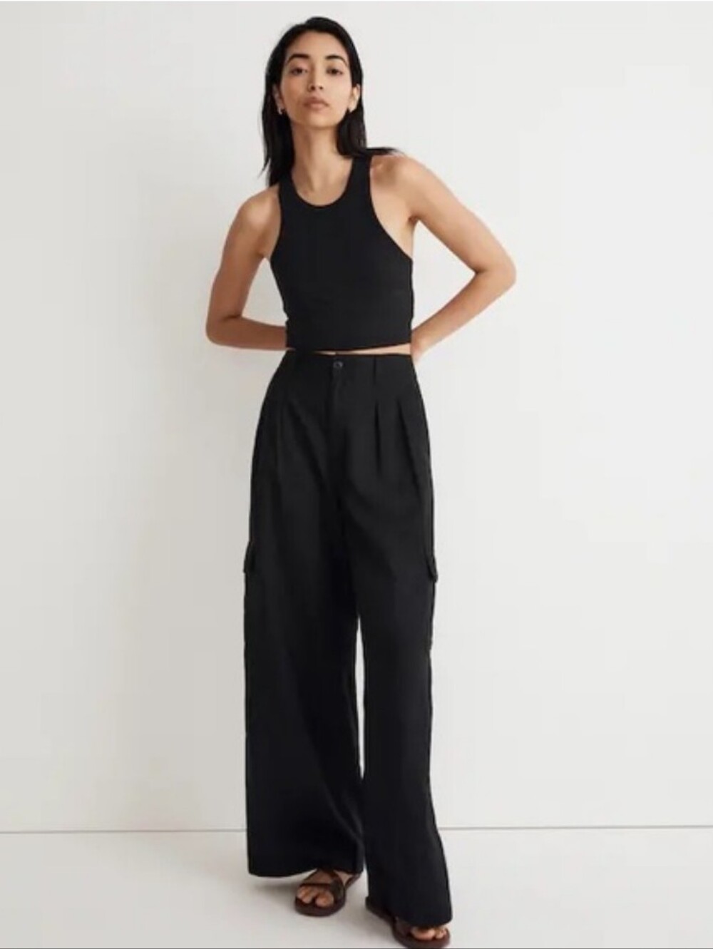 Madewell Black Wide-Leg Linen Cargo Pants